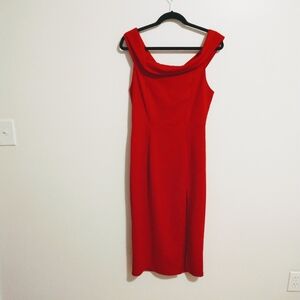 Windsor red midi dress with high slit and off the shoulder straps.  Size large.